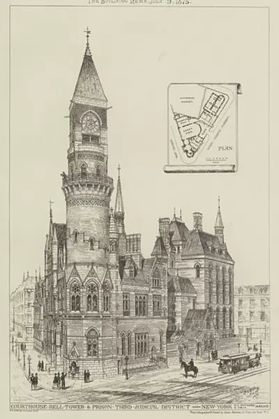 Courthouse, Bell-Tower and Prison, Third Judicial District, New York (engraving)