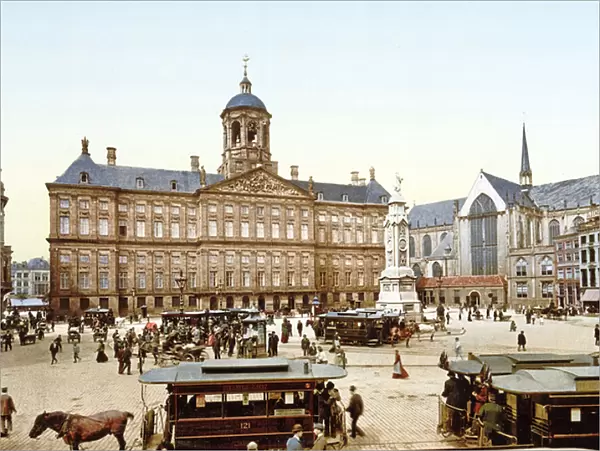 The Royal Palace in Amsterdam from Dam Square, 1890-1900 (chromolitho)