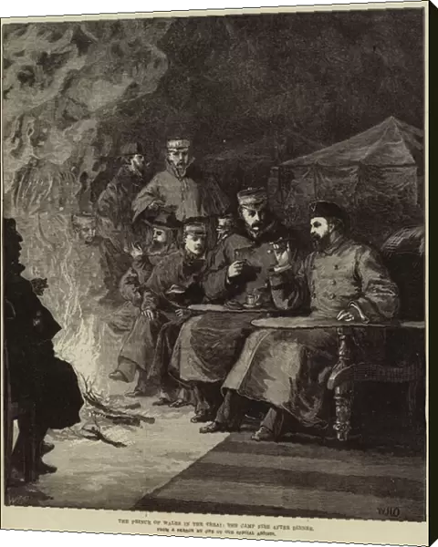 The Prince of Wales in the Terai, the Camp Fire after Dinner (engraving)