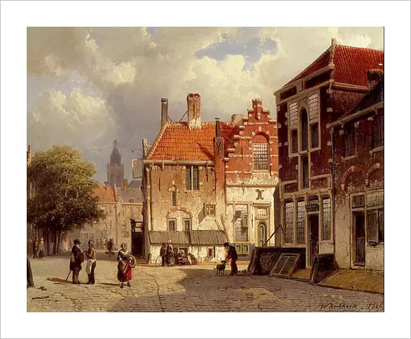 A Dutch Town Square, 1860 (oil on panel)