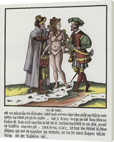 The Unequal Lovers, German cartoon, 16th Century (colour litho)