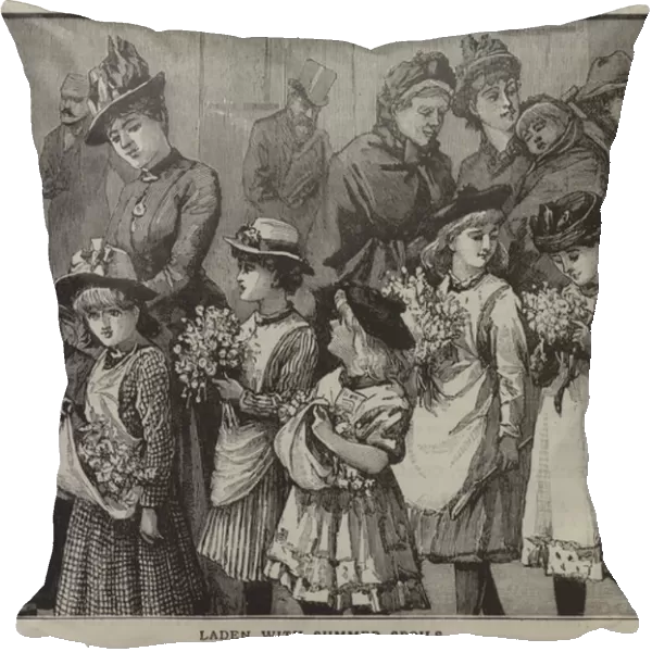 Laden with summer spoils: a group of city children after a summer trip to the countryside (engraving)