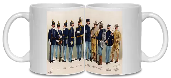 US Army, uniforms, 10 infantry figures, 1899 (colour litho)