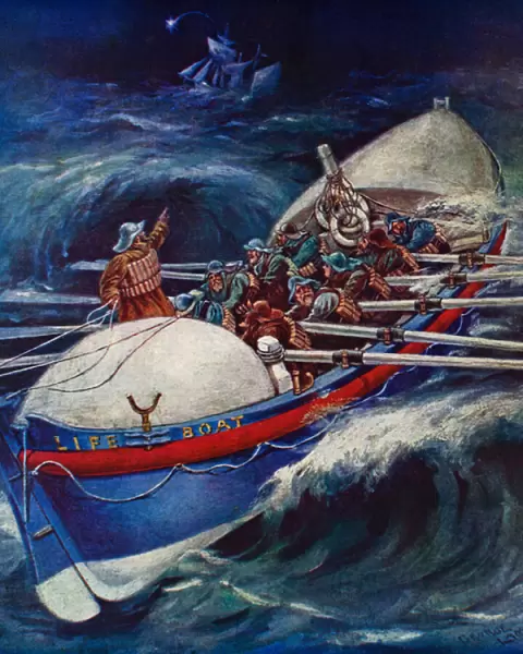 Life Boat attempting a rescue (colour litho)