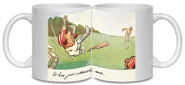 Batsman struck by a cricket ball (chromolitho)