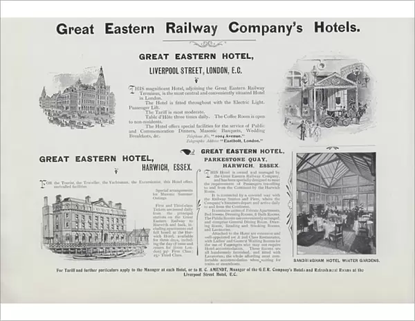 Advertisement, Great Eastern Railway Companys Hotels (b  /  w photo)