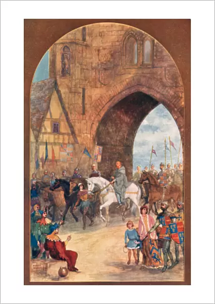Richard II taken prisoner by Henry Bolingbroke brought to Chester, 1399 AD (colour litho)