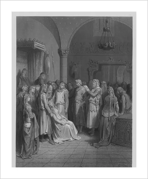 King Arthur reading the Letter of Elaine (engraving)