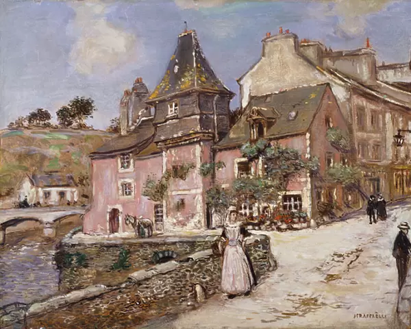 Breton Town Scene, (oil on canvas)