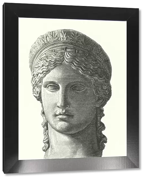 Juno Ludovisi, ancient Roman colossal marble head depicting Antonina Minor, daughter of Mark Antony and Octavia Minor, as the goddess Juno (engraving)