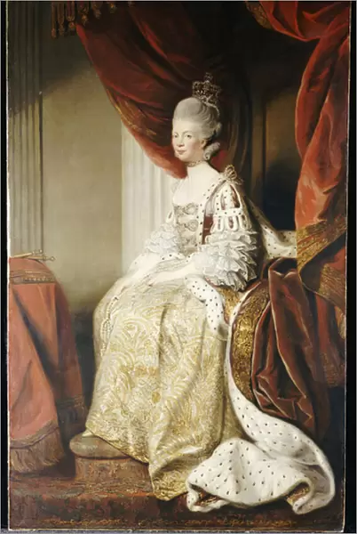 Portrait of Queen Charlotte, full length, seated in robes of state (oil on canvas)