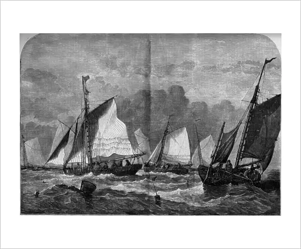 Oyster fishermen in Whitstable Bay, England, 1859. Engraving in '