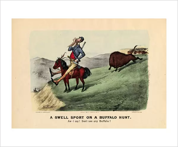 A swell sport on a buffalo hunt, pub. by Currier & Ives, 1882 (colour litho)