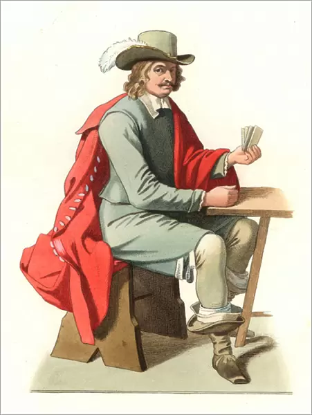 Officer of the Netherlands, 17th century, based on a painting by David Teniers the young (1610-1690), at the Musee du Louvre - Lithography based on an illustration by Edmond Lechevallier-Chevignard (1825-1902)