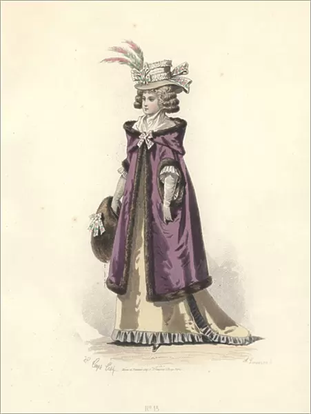 Woman in fur-lined hooded coat, era of Marie Antoinette