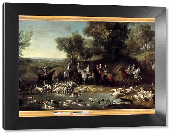 King Louis XV hunting deer in the forest of Saint Germain in 1730 Painting by Jean