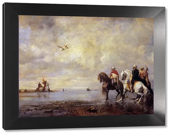 The heron hunt Arab horsemen hunting heron. Painting by Eugene Fromentin (1820-1876
