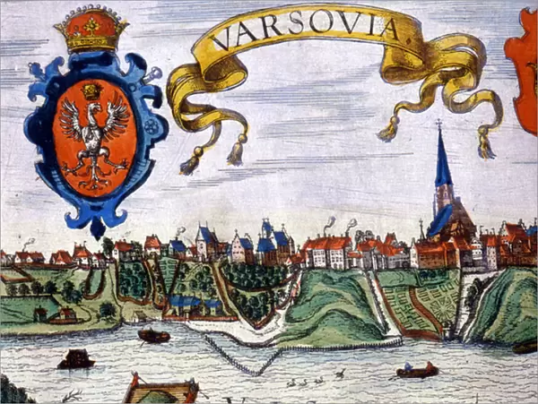 View of the city of Warsaw with the coat of arms of the city. 1780