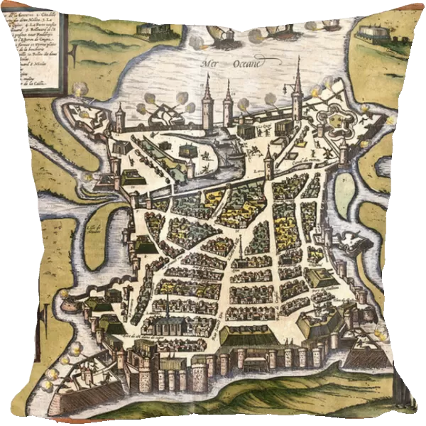 Plan of La Rochelle (Rochella), France (etching, 1572-1617)