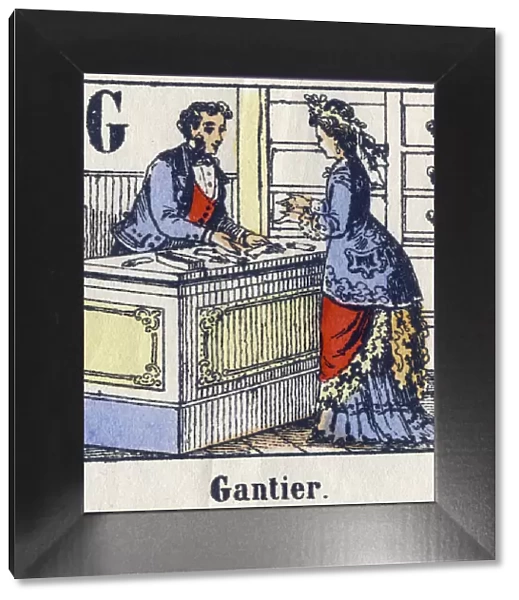Letter G: Glove. Alphabet of professions. Delhalt imagery
