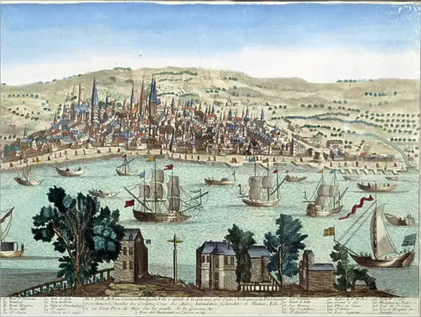 The port and city of Bordeaux - engraving, 18th century