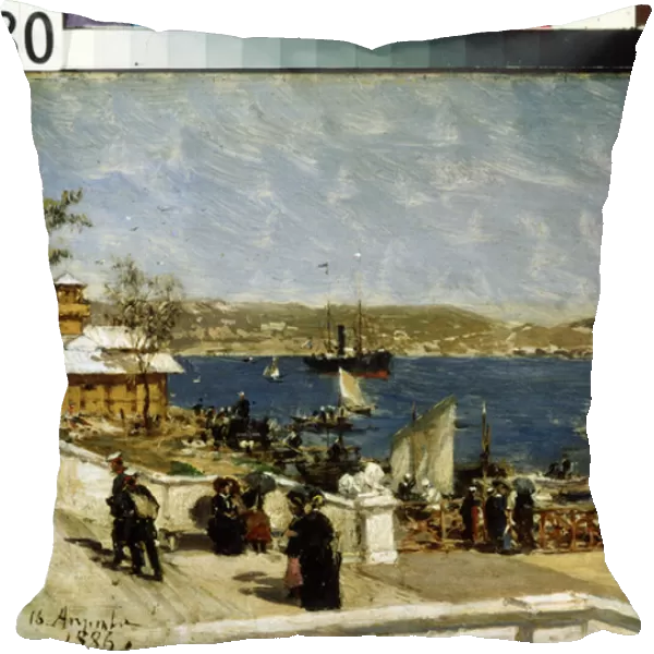 Promenade sur le rivage a Sebastopol (Shore promenade in Sevastopol). Peinture de Alexander Karlovich Beggrov (1841-1914). Huile sur toile, 15, 5 x 23 cm, 1886. Art russe du 19e siecle. State A. Radishchev Art Museum, Saratov (Russie)