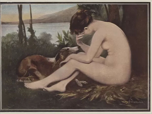 Echo, mourning her rejection by Narcissus (colour litho)