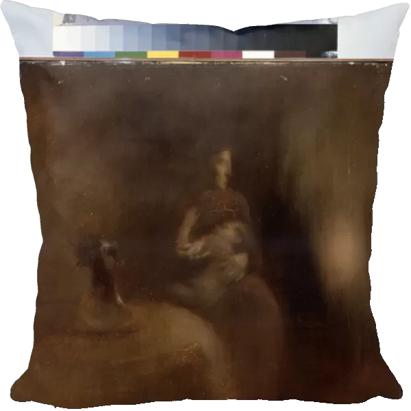 Femme avec un bebe sur ses genoux. Peinture de Eugene Carriere (1849-1906), 1890. Huile sur toile. Symbolisme. Dim : 61, 3x50cm. Musee de l Ermitage, Saint Petersbourg