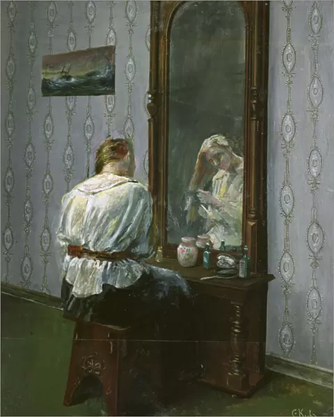 In front of the mirror (oil on canvas)