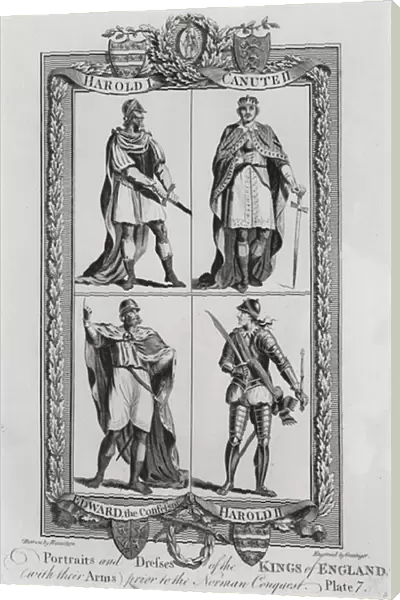 Harold I, Harthacnut, Edward the Confessor and Harold II, Kings of England before the Norman Conquest (engraving)
