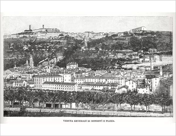 General view of Mondovi and Piazza, 1900 (engraving)