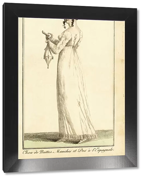 Woman in dress with Spanish darts, Paris, 1803. (engraving)