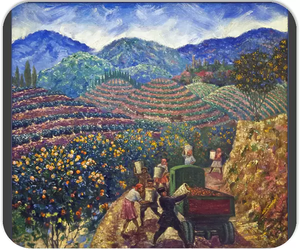 The Harvest in Chakva sovkhoz par Beringov, Mitrofan Mikhaylovich (1986-1937). Oil on canvas, size : 114x128, 1936, State Museum- and exhibition Centre ROSIZO, Moscow