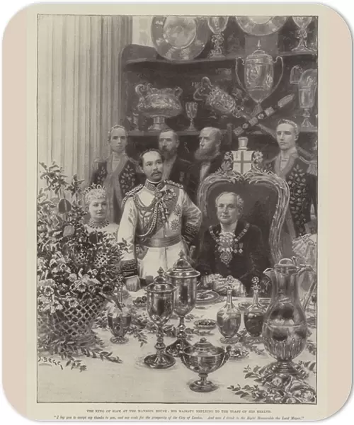 The King of Siam at the Mansion House, His Majesty replying to the Toast of his Health (litho)