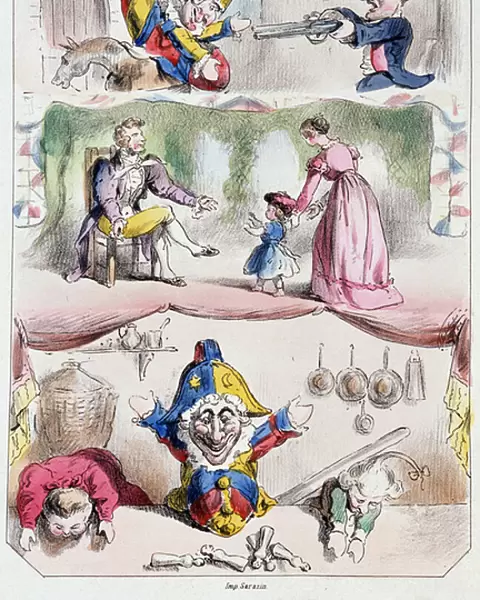 Polichinelle et la mere Gigogne - Lithography, from Theatre des marionnettes du jardin des Tuileries, text and drawing by Louis Edmond Duranty (1833-1880), Paris, 1863
