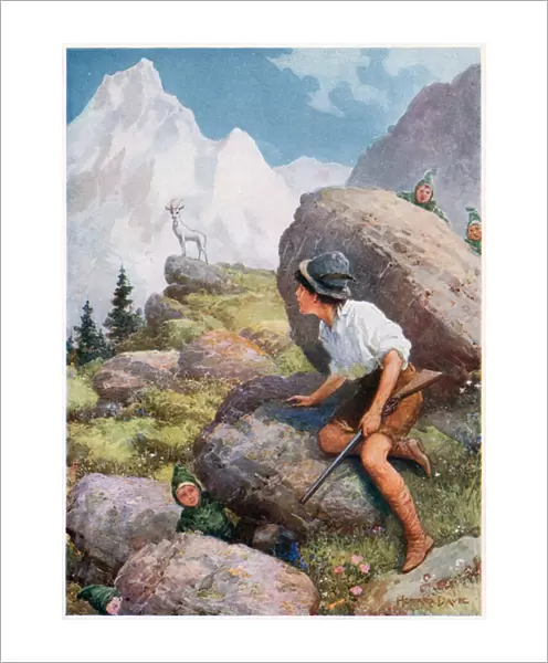 He beheld Slatarog standing on a peak, from Italian Fairy Tales, by Lilia E. Romano, published by Raphael Tuck & Sons (colour litho)