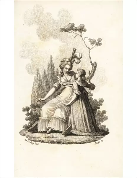 Marie Antoinette and her daughter, Marie-Therese, 1791. 1815 (engraving)