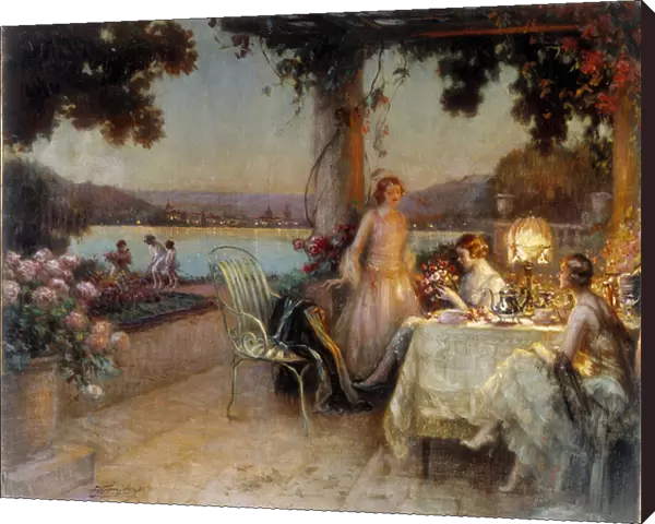 In the evening on the terrace. Painting by Delphin Enjolras (1857-1945), Mention obligatory: Collection foundation regards de Provence. Marseille (cm 57x73) DR