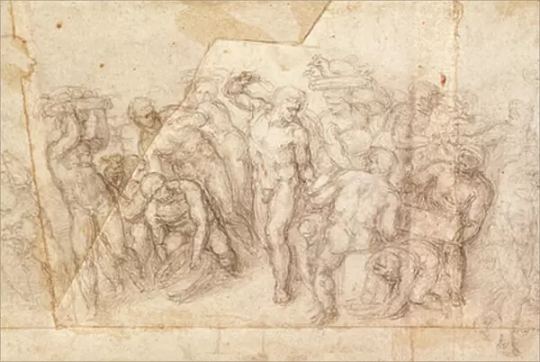 Study of figures for a narrative scene (charcoal on paper) (recto)