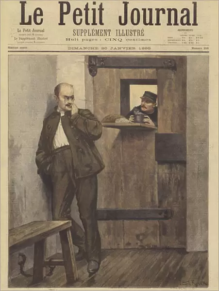Alfred Dreyfus in his prison cell (colour litho)