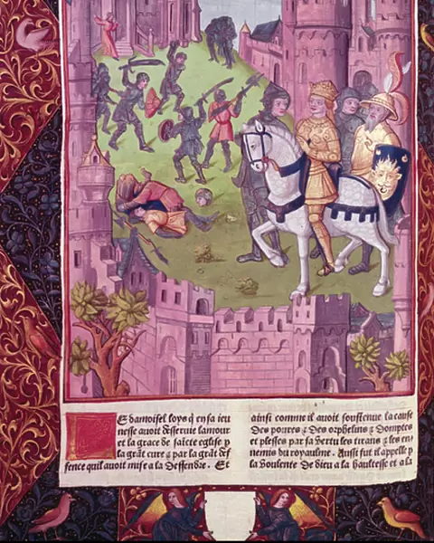 Scene from the life of Louis VI the Fat, son of Philip I, from the manuscript Chroniques de France, printed by A. Verard, 1493 (hand-coloured print)