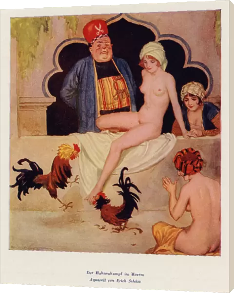 The Cockfight in the Harem (watercolour)