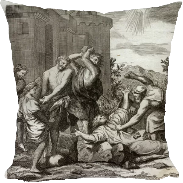 Royaumont Bible, New Testament: Death of St Stephen, first Christian martyr, by stoning. Illustration from 1811