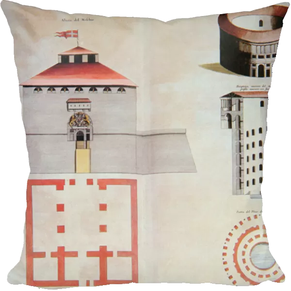 Plan of the tower and the moat of the citadel of Turin, 1664 (colour litho)