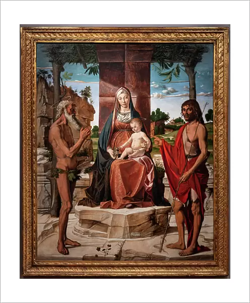 Madonna with infant Jesus under a pergola among Saints John the Baptist and Onuphriusm 1485-86 (oil on panel)