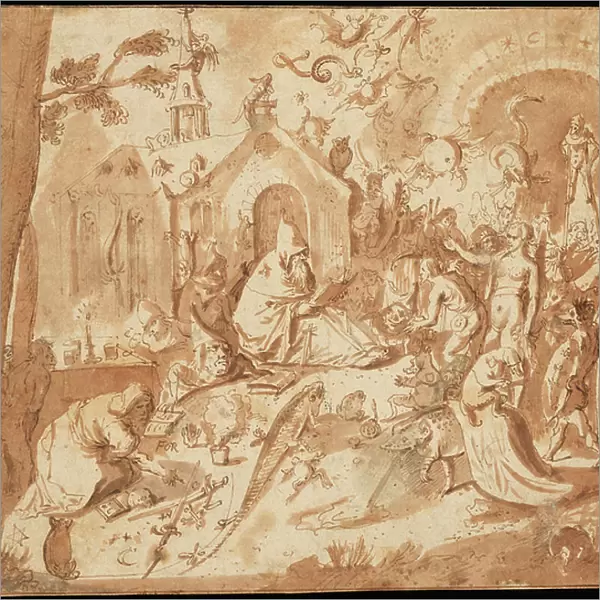 Temptation of St Anthony, 1500-1700 (pen and brown ink and wash with some grey wash on paper)