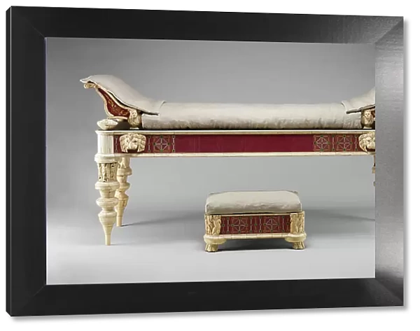 Couch and footstool with bone carvings and glass inlays, 1st-2nd century AD (wood, bone & glass)