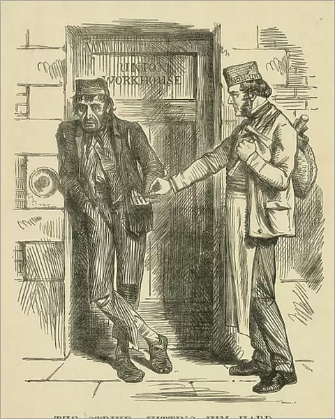 The result of striking - The Workhouse. Cartoon from Punch, London, 1861