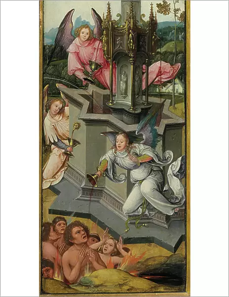 the outer faces: angels ministering to the damned. Triptych, c. 1505-30 (oil on panel)