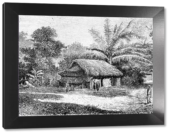 Village in valley of Colombo, Sri Lanka (engraving)